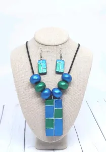 Handmade Air-Dry Clay Necklace – Blue & Green | Viya Crafts