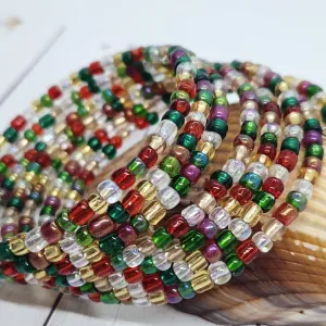 Memory Wire Red, Gold and Green Boho Wrapping Bracelet,Christmas Gift for Women