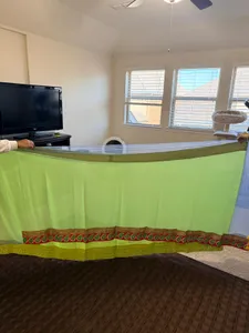 Green chiffon saree with pink embroidered border for sale