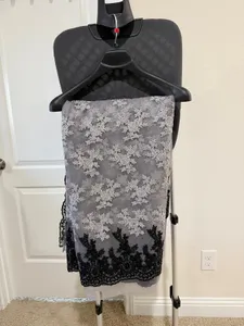Grey sari with grey and black applique embroidery for sale