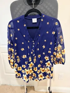 Blue blouse with yellow floral pattern for sale
