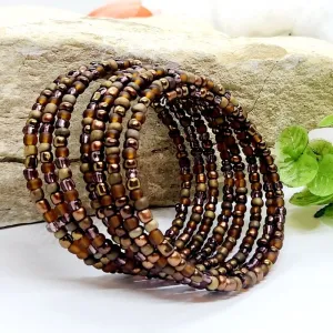 Handmade Brown Beaded Memory Wire Bracelet – Wrap for Medium to Large Wrists