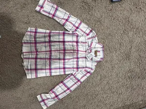 White and pink plaid button-down shirt for sale