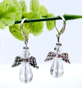 Handmade Clear Crystal Angel Earrings