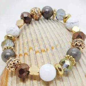 Handmade Multi-Color Beaded Bracelet with Gold Accents Boho Stretch Jewelry