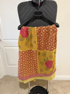 Yellow green chiffon saree with sequin embroidery for sale