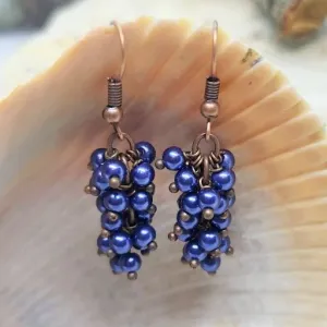 Handmade Navy Blue Beaded Cluster Earrings