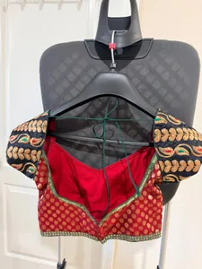 Red and black sari blouse with mirror work embroidery for sale
